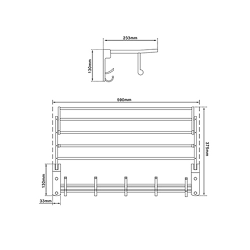 YSB CASSA ราวแขวนผ้า วางผ้า แขวนของใช้ในห้องน้ำอลูมีเนียมติดผนัง รุ่น 43-ALM-CL15 - Image 3