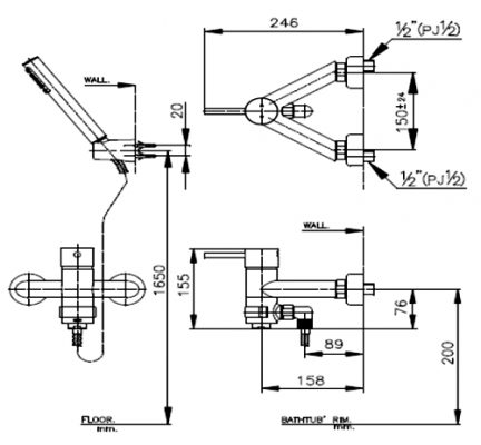 TOTO TS273AS53 ก๊อกผสมอ่างอาบน้ำแบบก้านโยกพร้อมฝักบัว รุ่น Ramo