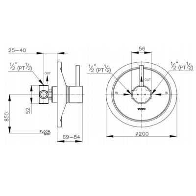 TOTO TS276A ก๊อกผสมยืนอาบน้ำแบบก้านโยก ชนิดฝังผนังสำหรับฝักบัวก้านแข็ง รุ่น Ramo