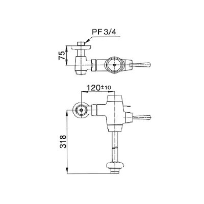 TOTO TS401EDUF ฟลัชวาล์วโถปัสสาวะชาย ใช้น้ำ 8 ลิตร (ระยะติดตั้ง 75 มม.)