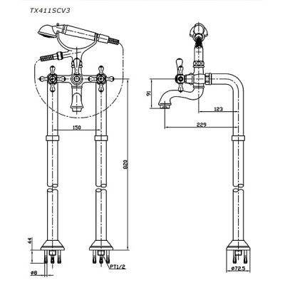 TOTO TX411SCV3 ชุดก๊อกผสมอ่างอาบน้ำแบบตั้งพื้นพร้อมฝักบัว รุ่น Curio