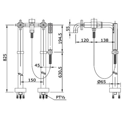 TOTO TX445SECMV3 ก๊อกผสมลงอ่างอาบน้ำแบบตั้งพื้น พร้อมชุดฝักบัวสายอ่อน รุ่น EGO II