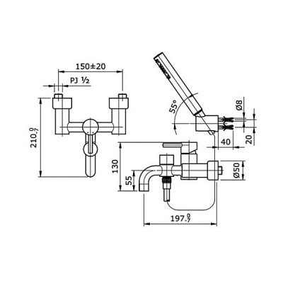 TOTO TX471SESM ก๊อกผสมสำหรับลงอ่างอาบน้ำและยืนอาบ ชนิดติดผนัง พร้อมชุดฝักบัวสายอ่อน รุ่น EGO II 