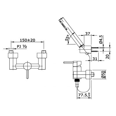 TOTO TX474SESM ก๊อกผสมยืนอาบ พร้อมชุดฝักบัวสายอ่อน รุ่น EGO II