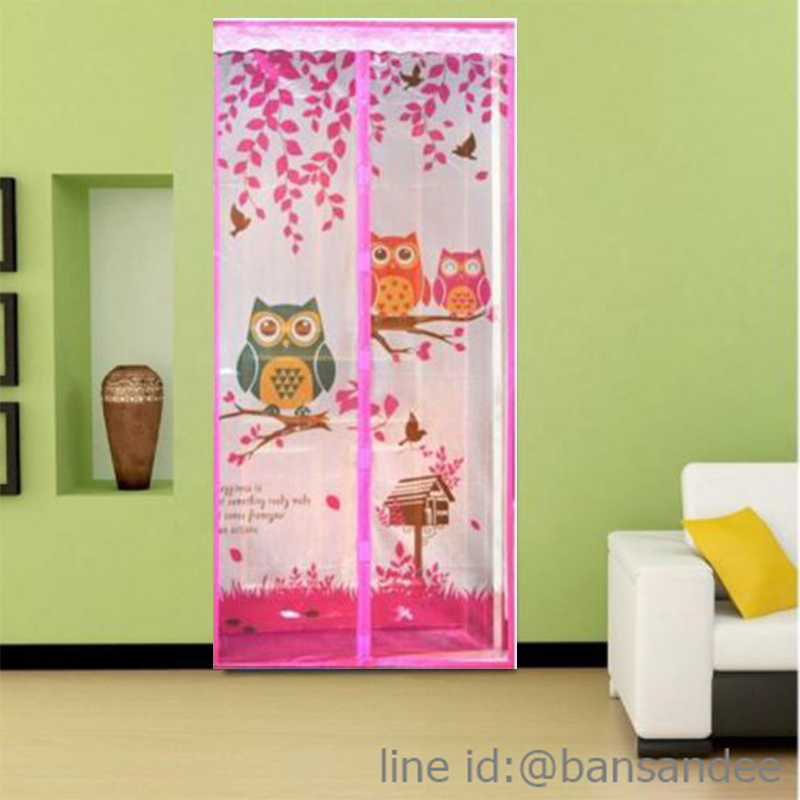 ม่านมุ้งลวดประตูกันยุง 100x210 สีชมพู ลายนกฮู