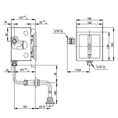 TOTO TS445V2AC(P) ฟลัชวาล์วเซ็นเซอร์โถปัสสาวะชายฝังผนัง ใช้ไฟฟ้า 220V