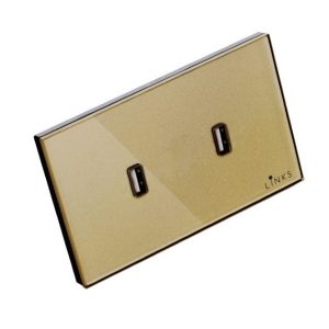 เต้ารับ USB กรอบกระจกสีทอง แบบ 2 ช่อง 2.1A ปลั๊กผนัง USB