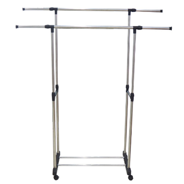 Double-Pole ราวตากผ้า แขวนผ้า แบบ2บาร์ ล้อเลื่อน ตากผ้า แข็งแรง ทนทาน