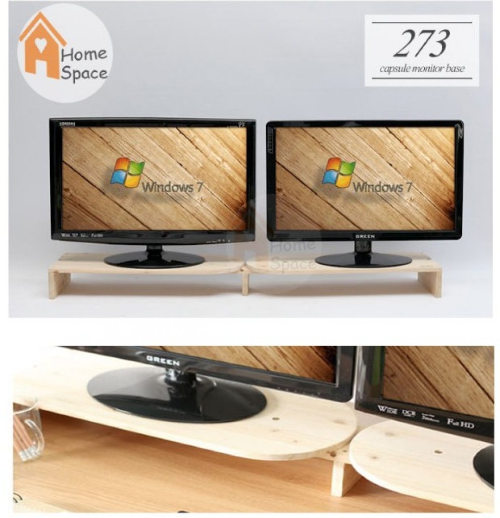 Homespace ชั้นวางจอคอมพิวเตอร์เพื่อสุขภาพไม้โอ๊คแท้ ชนิด 2 จอ
