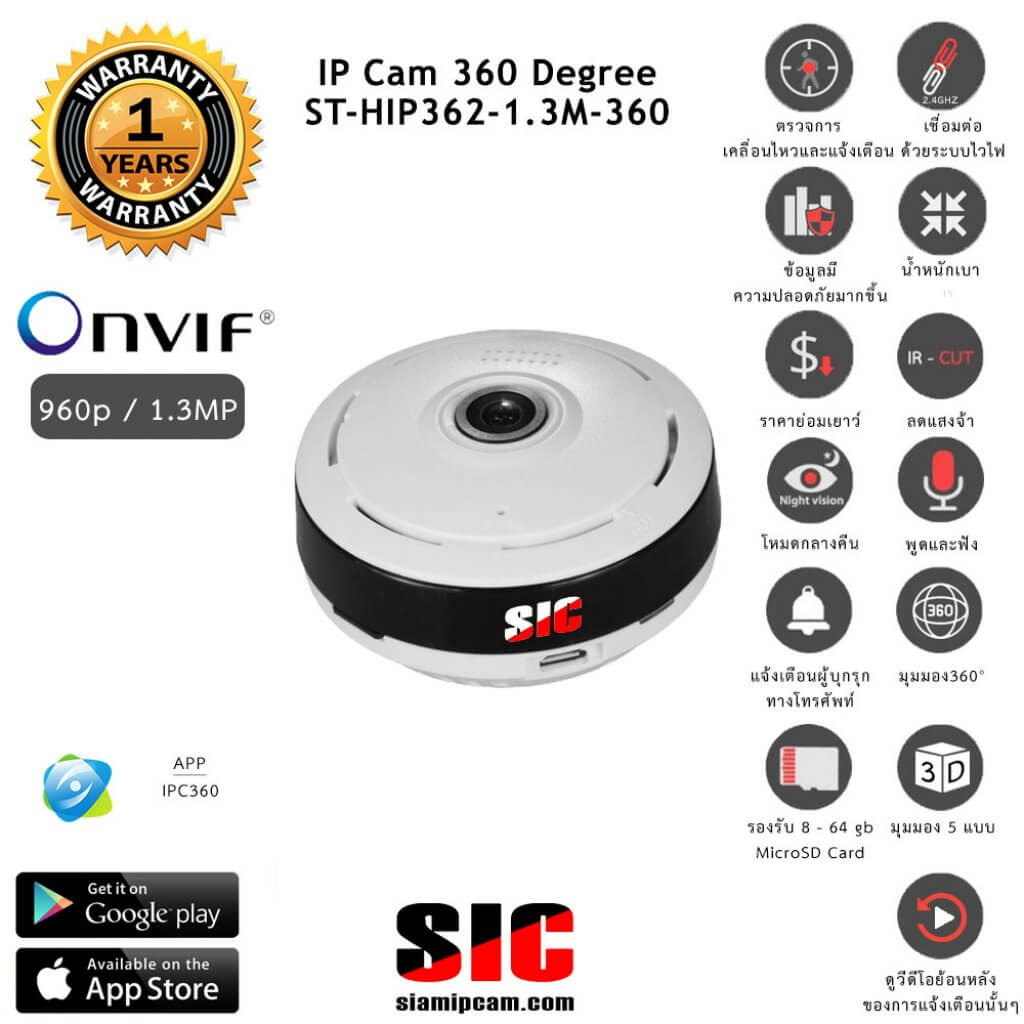 กล้องวงจรปิดไร้สาย siamipcam ipcam 960p/1.3MP Wifi
