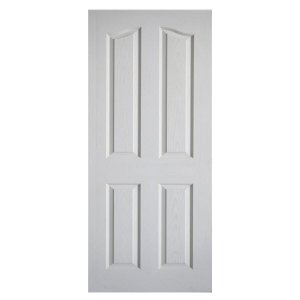ประตูไม้HDF ลูกฟัก 4โค้ง 70x200 ผิวลายไม้สีรองพื้นขาว