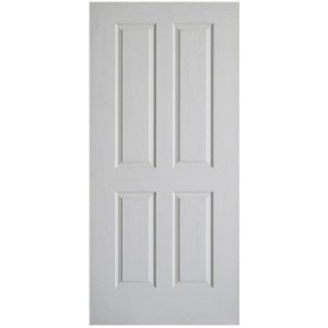 ประตูไม้HDFลูกฟัก 4ตรง ผิวลายไม้ 80x200 สีรองพื้นขาว leowood