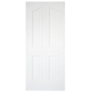 ประตูไม้MDF ลูกฟัก4 โค้ง70x200 สีรองพื้นขาว leowood