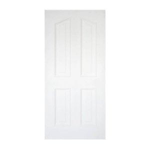 ประตูไม้MDF ลูกฟัก 4 โค้ง80x200 สีรองพื้นขาว leowood