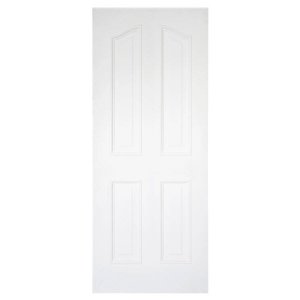 ประตูไม้MDF ลูกฟัก4 โค้ง สีรองพื้นขาว leowood