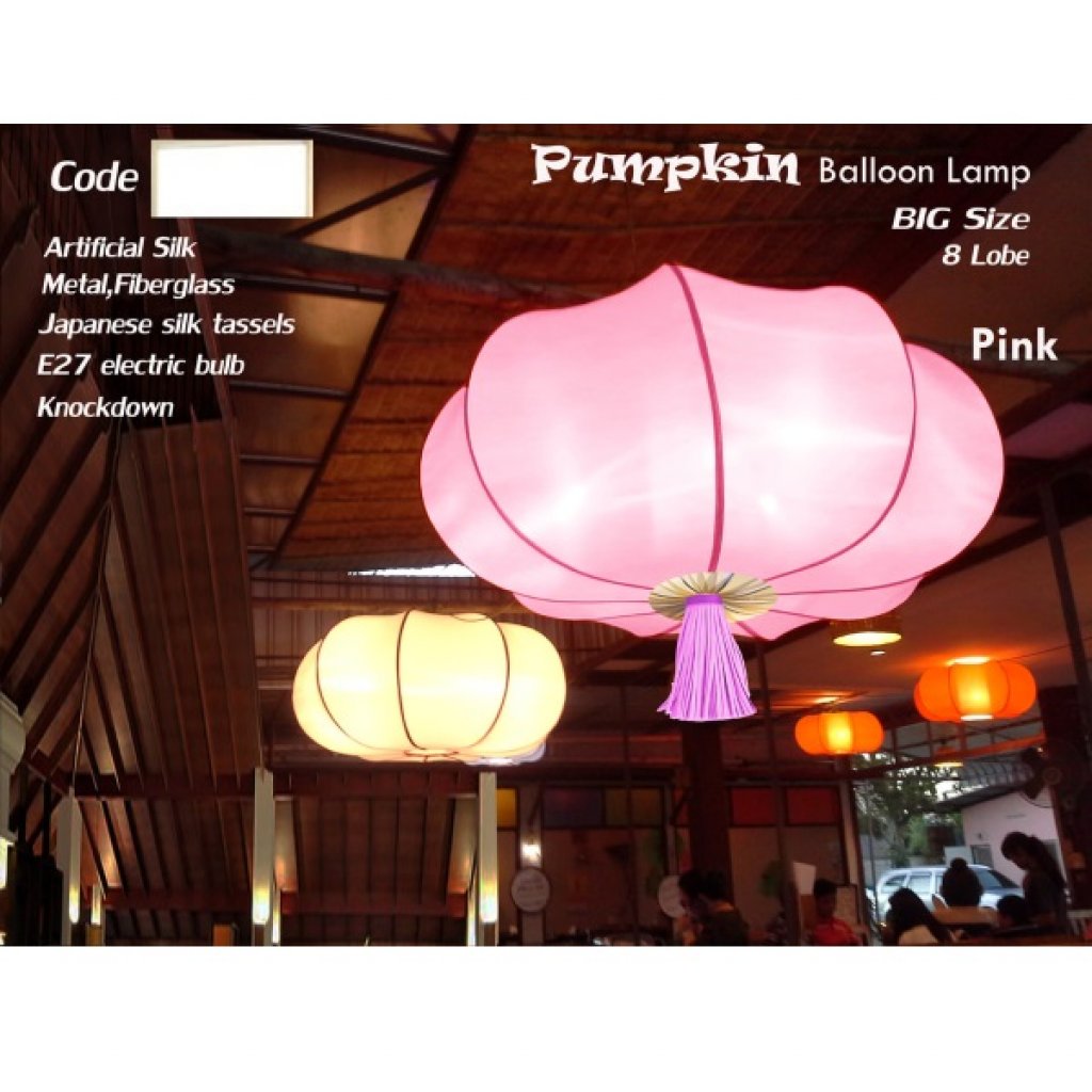 โคมไฟฟักทอง 8 กลีบสีพื้น PKP6 Pink