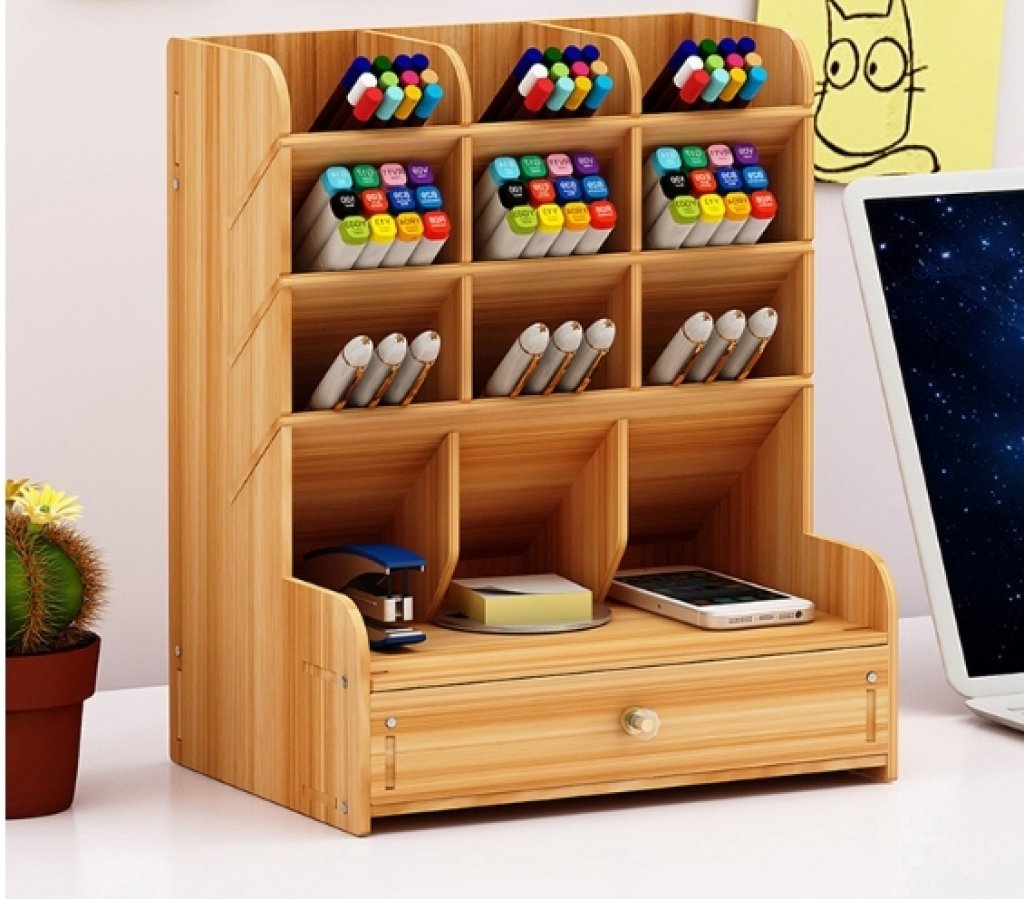 ชั้นเก็บเครื่องเขียนของใช้ต่างๆ DIY สีน้ำตาล
