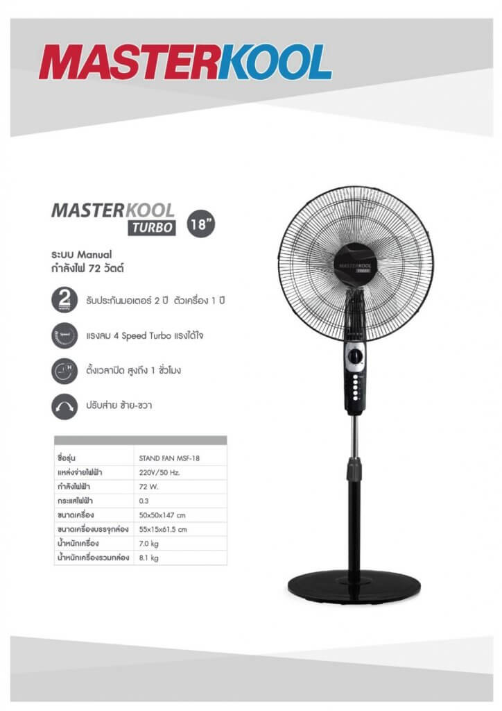 พัดลมตั้งพื้น Masterkool รุ่น MSF-18TURBO