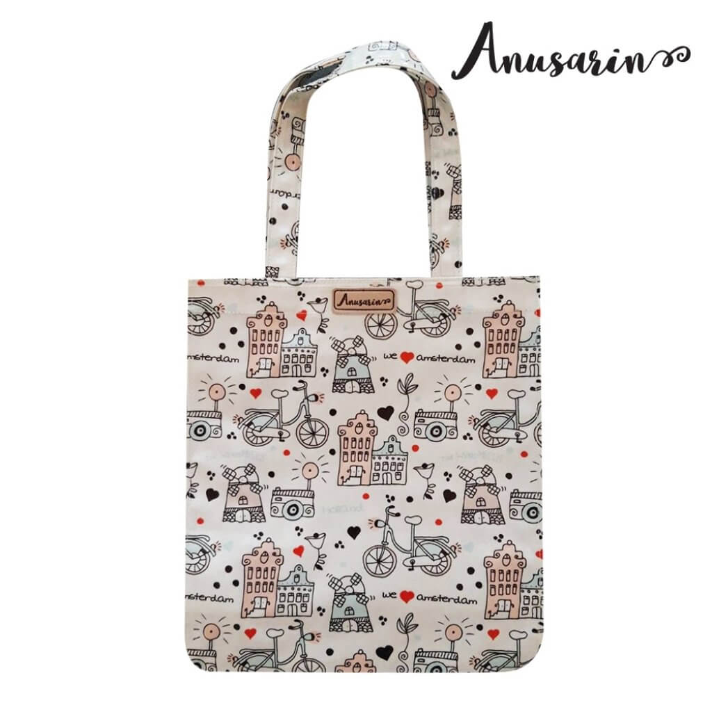Anusarin Toteผ้าcanvasลาย AMSTERDAM เคลือบpvc มันกันน้ำ