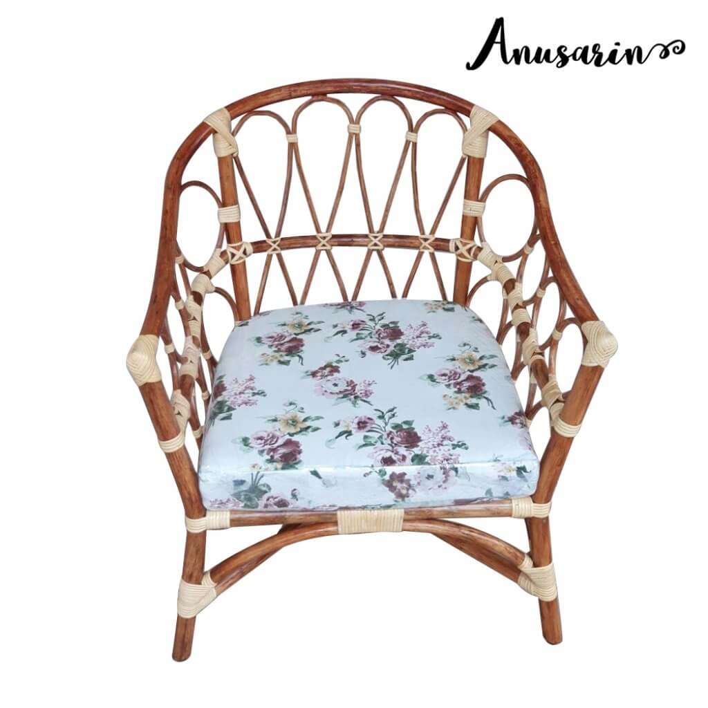 Anusarin ArmChair01 Aurora อาร์มแชร์หวายแท้พร้อมเบาะลายกุหลาบ