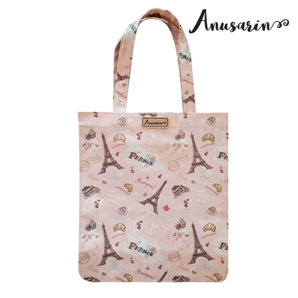 Anusarin กระเป๋าTote Bag ลาย PARIS ผ้าแคนวาสเคลือบ pvc กันน้ำ