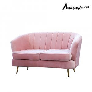 Anusarin โซฟาบุผ้ากำมะหยี่สองที่นั่ง-Pink
