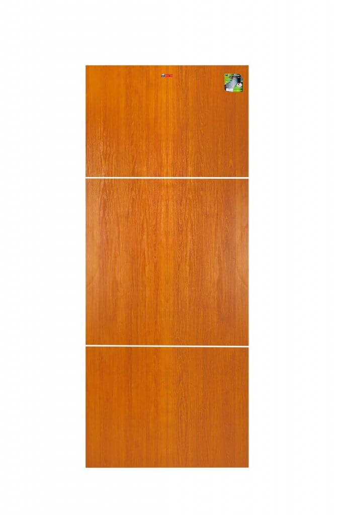 ประตูUPVC 80x200ซม. เซาะร่องภายใน รุ่นMP14 ลายไม้โกลเด้นทีค(ร่องขาว)