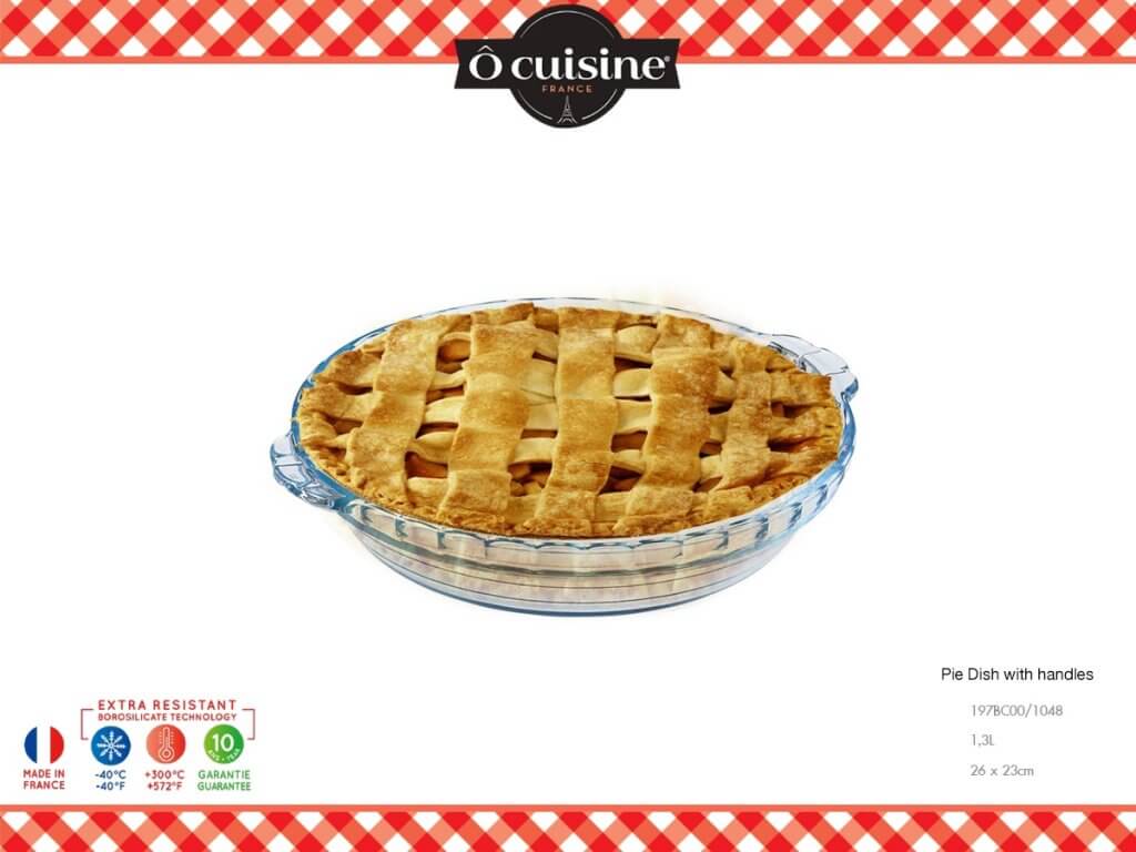 Ocuisine ถาดแก้วอบเค้กทรงกลมมีมือจับ ขนาด 23 ซม. สีใส
