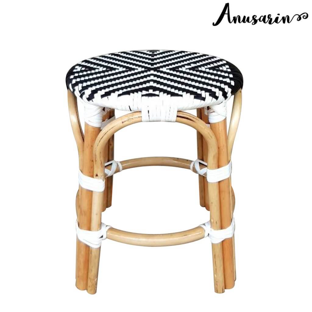 Anusarin สตูลหวายทรงเตี้ย Bar Stool 02 Black&White