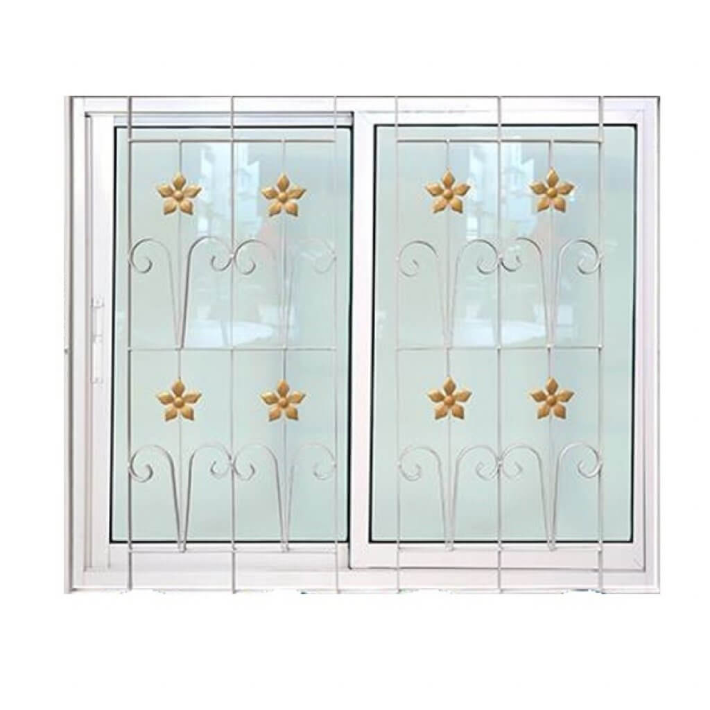 หน้าต่างอลู บล ขาว2ช่อง+มุ้ง+เหล็กดัด 122X105ซม. KPA271