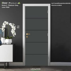 Leowood ประตูไม้เมลามีน รุ่น iDoor S6 สี Platinum Grey ลาย 05 ขนาด 3.5 x 80 x 200 ซม.