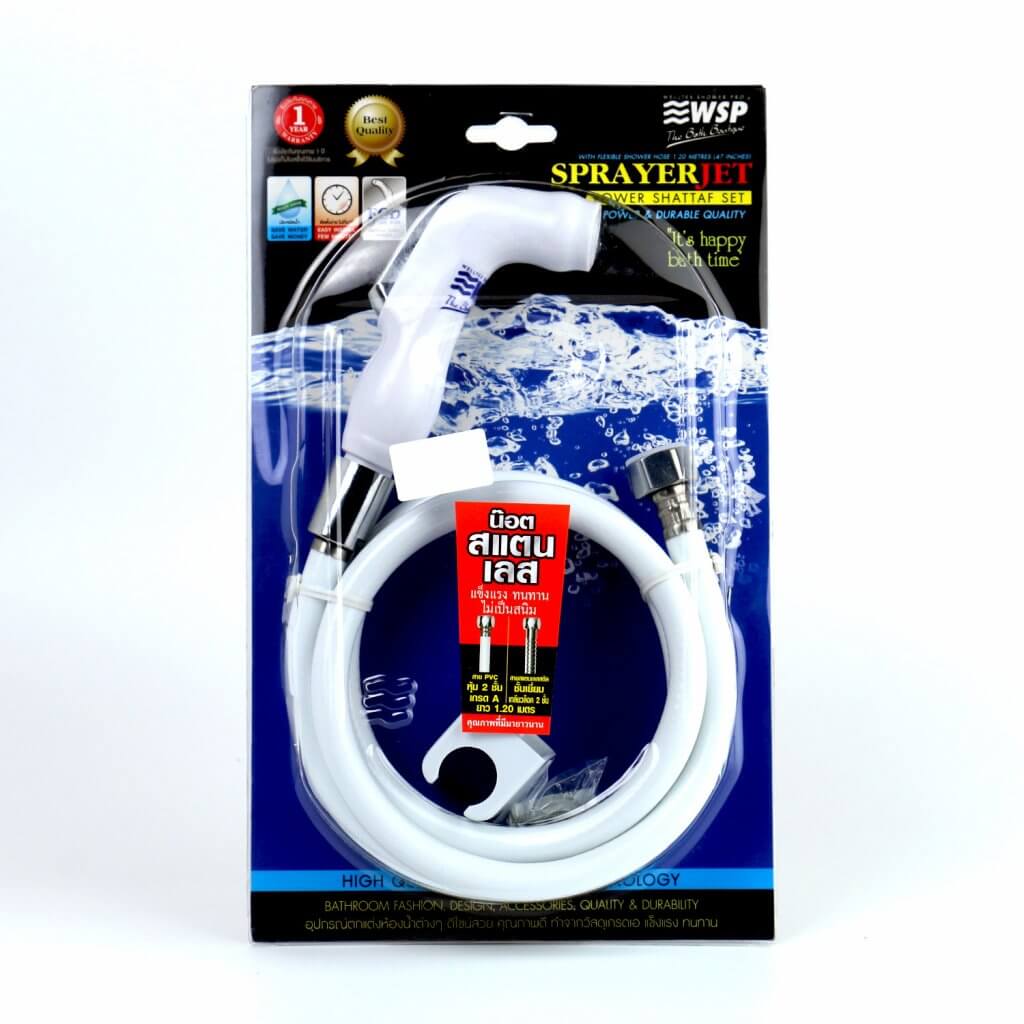 ชุดสายชำระ สีขาว ปุ่มกดโครเมี่ยม - WSP รุ่น Athens R34
