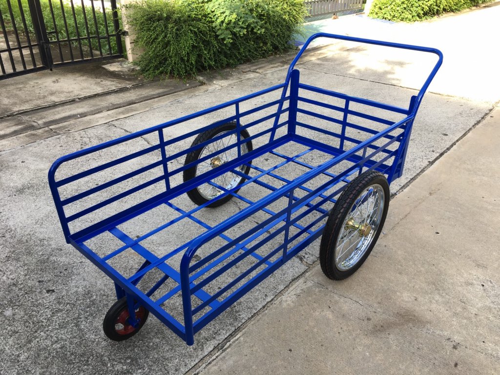 ล้อใหม่ 17นิ้ว รถเข็นสามล้อโครงเหล็กสีน้ำเงิน ขนาด 80x160cm