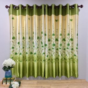 Sivanart ม่านตาไก่พิมพ์ลายดอกไม้สีเขียว กว้าง140cm. สูง150cm.