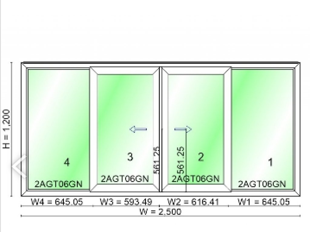 หน้าต่างบานเลื่อน4บานไวนิล WINDSOR รุ่นRight 2500x1200