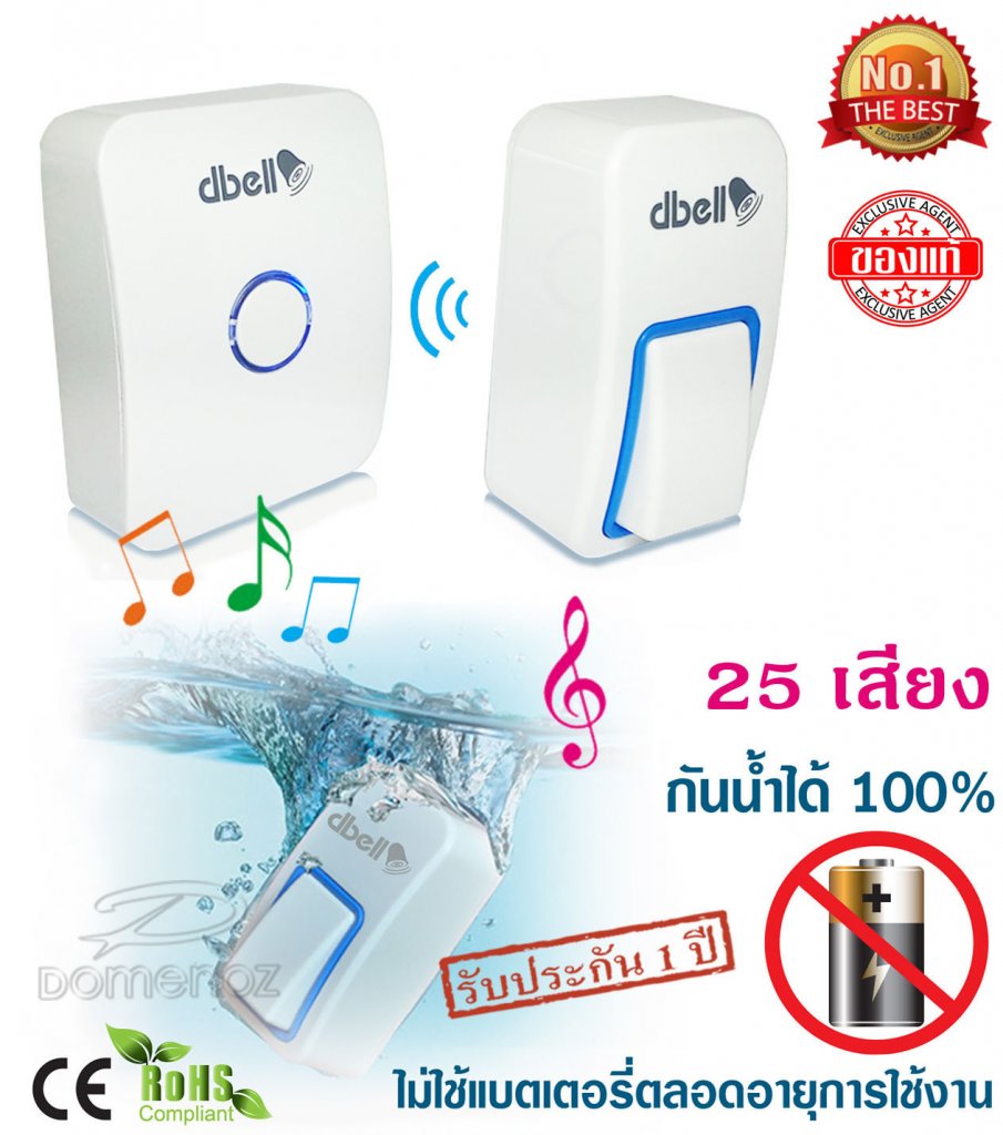 dbell กริ่งไร้สาย กันน้ำ ไม่ต้องใช้แบตเตอรี่ รุ่น DB5501 สีขาว