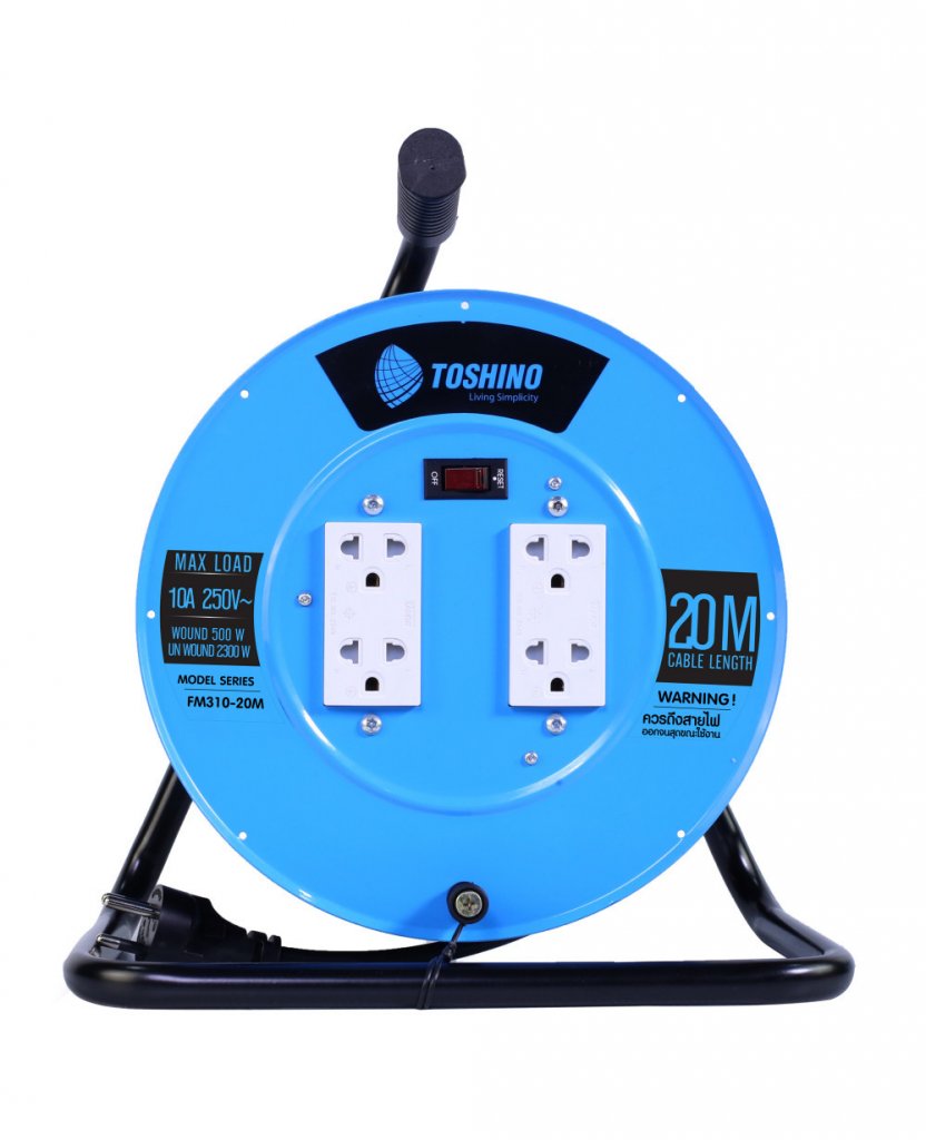 Toshino ล้อเก็บสายไฟ FM315T-20 VCT 3x1.5 ยาว 20 ม. สีฟ้า