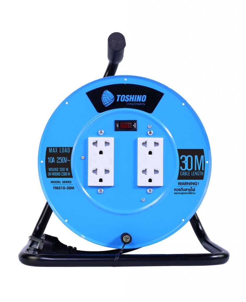 Toshino ล้อเก็บสายไฟ FM310T-30 VCT 3x1.0 ยาว 30 ม. สีฟ้า