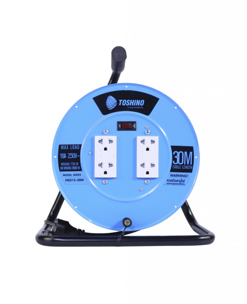 Toshino ล้อเก็บสายไฟ FM315T-30 VCT 3x1.5 ยาว 30 ม. สีฟ้า