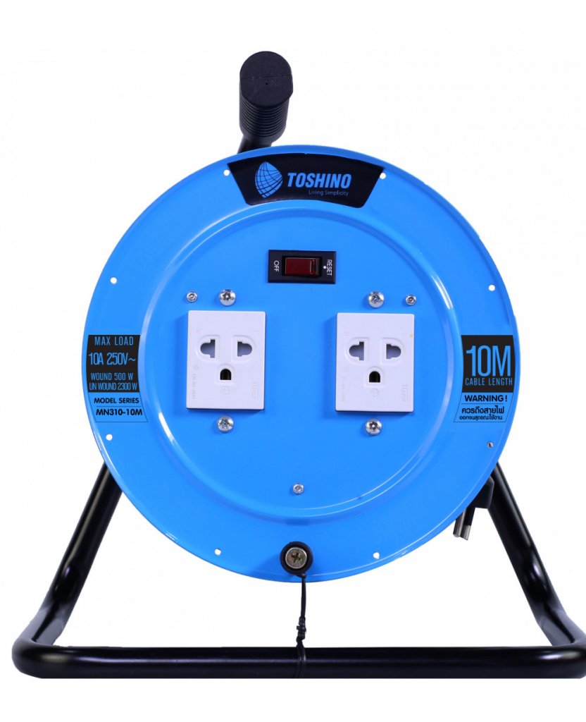 Toshino ล้อเก็บสายไฟ รุ่นMN310T-10 VCT 3x1.0 ยาว 10 ม. สีฟ้า