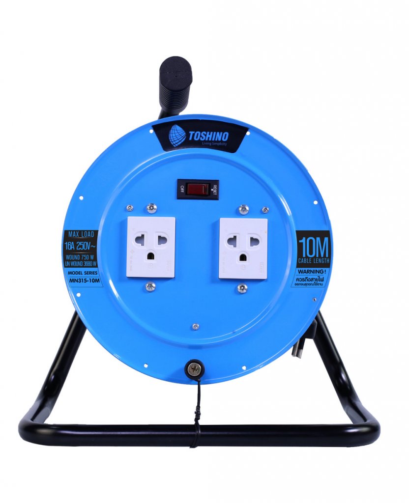 Toshino ล้อเก็บสายไฟ รุ่นMN315T-10 VCT 3x1.5 ยาว 10 ม. สีฟ้า