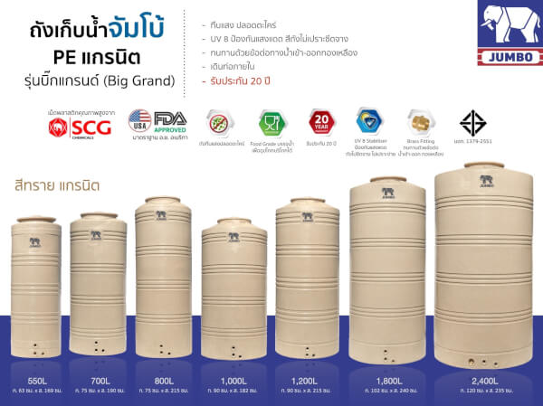 แทงค์น้ำตราช้าง รุ่นBIGGRAND สีทราย 550L ทึบแสง - Image 6