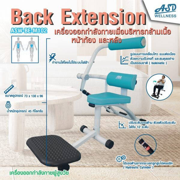 เครื่องออกกำลังกาย สำหรับผู้สูงอายุ บริหารหน้าท้อง-หลัง Back Extension - Image 2