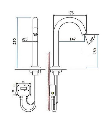 F302 ก๊อกน้ำอัตโนมัติ ทองเหลืองชุบโครเมียม แบบติดตั้งบนอ่างหรือเคาเตอร์ (AC/DC) - Image 5