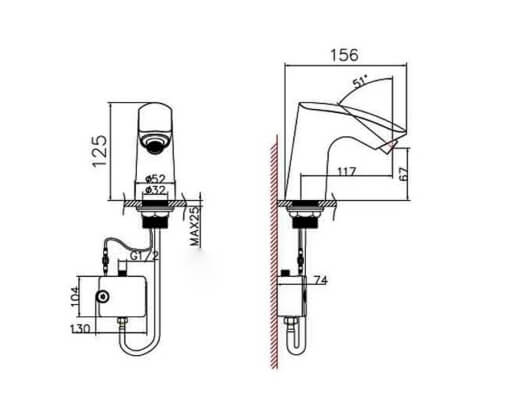 F305 ก๊อกน้ำอัตโนมัติ ทองเหลืองชุบโครเมียม แบบติดตั้งบนอ่างหรือเคาเตอร์ (AC/DC) - Image 5