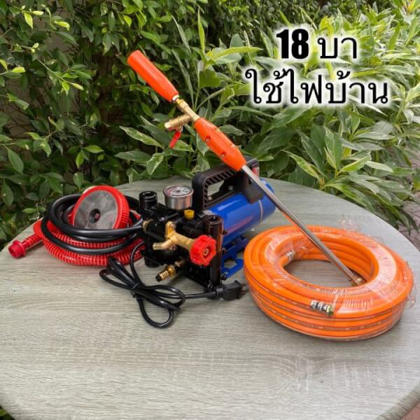 เครื่องพ่นยาแบบมอเตอร์ 18 บา ใช้ไฟฟ้า มาตราฐานญี่ปุ่น ลากสายได้ 200 เมตร พ่นสูง 10+ เมตร ไกล 15+ เมตร