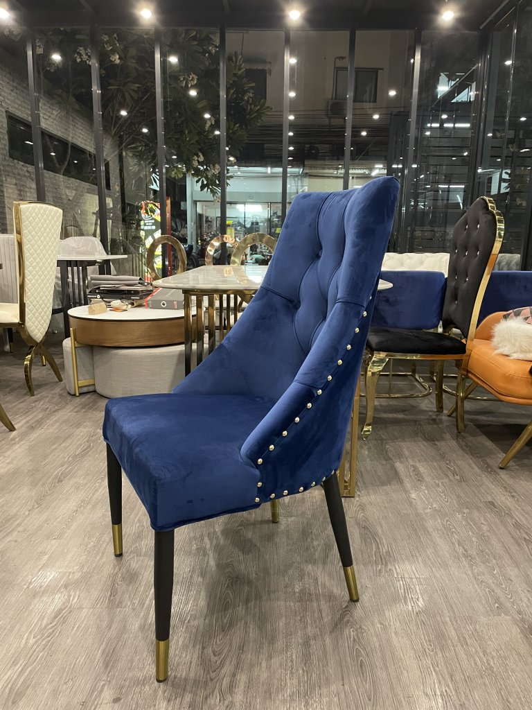 เก้าอี้ตอกหมุด สีน้ำเงิน ผ้ากำมะหยี่(Navy Blue Dinning Chair)