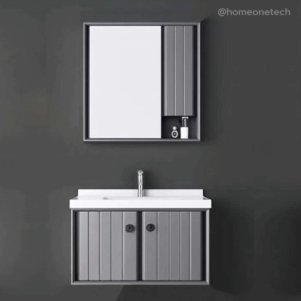 ชุดอ่างล้างหน้า พร้อมตู้เคาน์เตอร์+กระจกเงา สีดำเทา modern loft SET-F