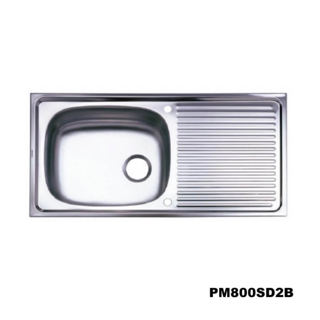 อ่างซิงค์1หลุมมีที่พักจาน สะดือB(เจาะ2รูก๊อก) PM800SD2B