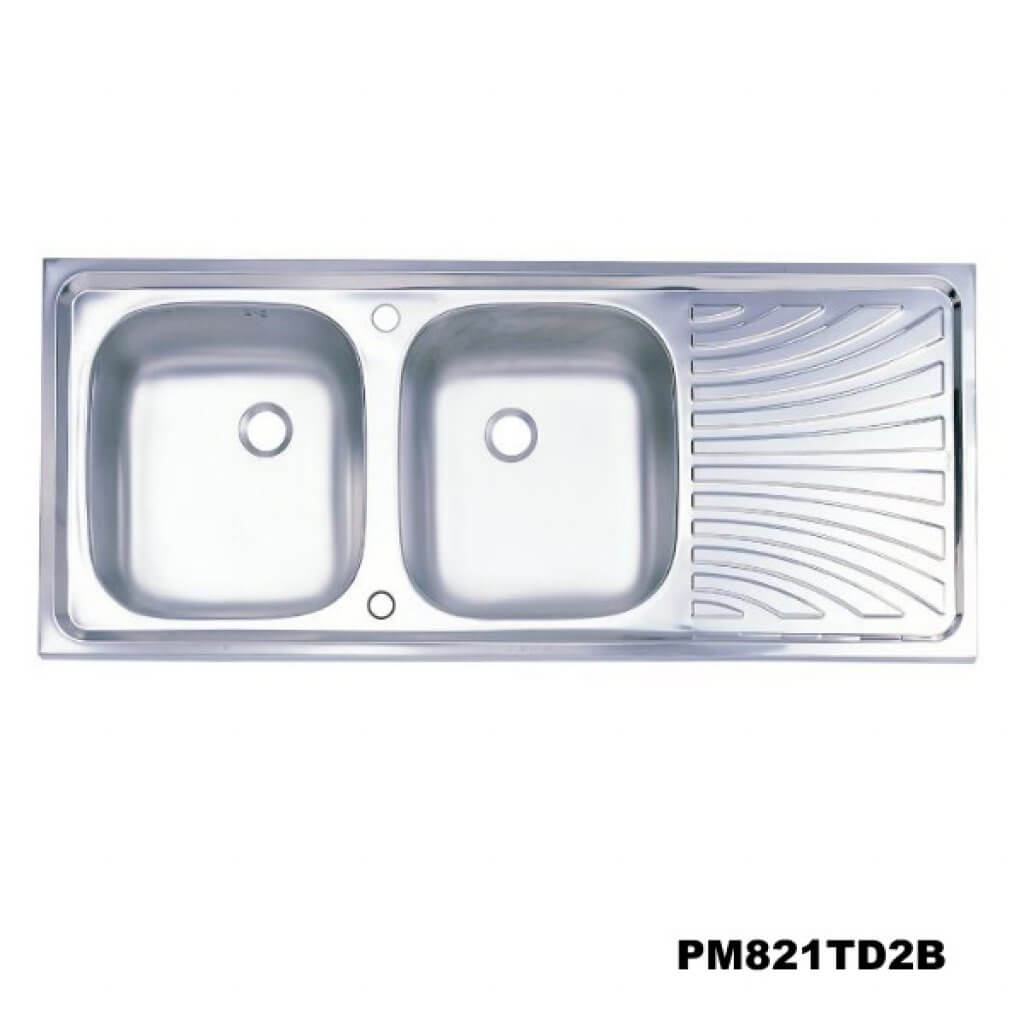 อ่างซิงค์2หลุมมีที่พักจาน สะดือB(เจาะ2รูก๊อก) PM821TD2B